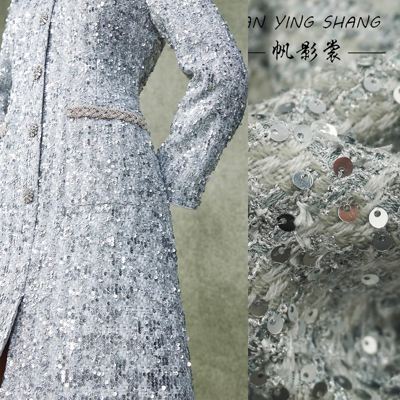 Sewing Tweed Fabric - Tela Tweed con Lentejuelas Plateadas Grises