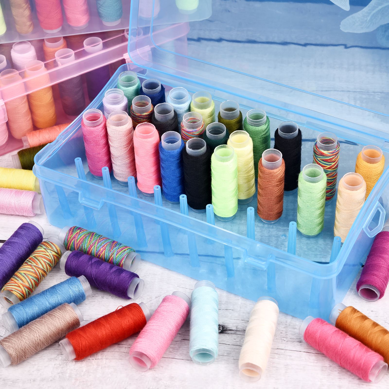Caja de hilos de coser de 42 e - Bobbin Organizer Box reseña y precio